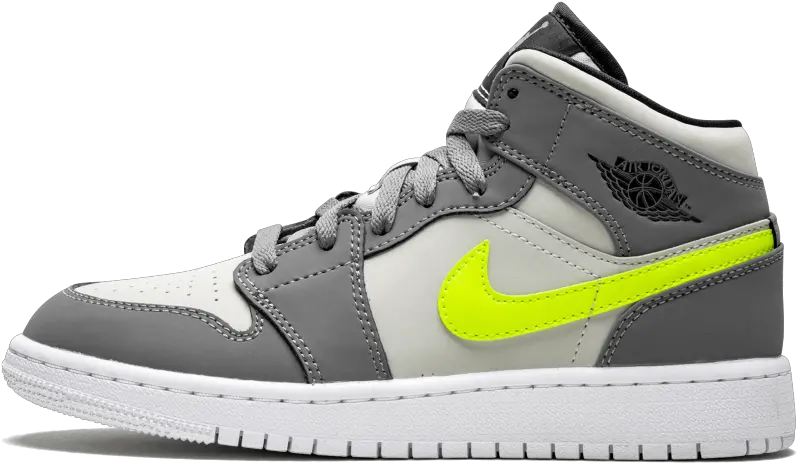 Jordan 1 Mid Gunsmoke Volt Gs 554725072 Restocks Air Jordan 1 Mid Gs Gunsmoke Volt Png Gun Smoke Png