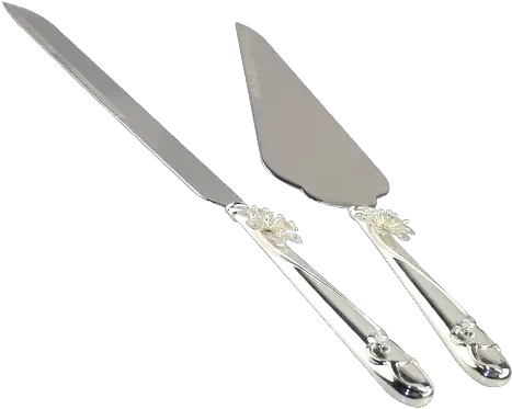 Metal Flower Decorated Silver Handle Wedding Cake Knife Set Transparent Cake Knife Png Knife Transparent