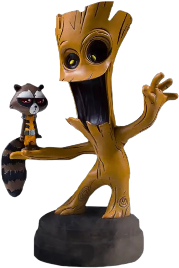 Guardians Of The Galaxy Groot And Rocket Animated 4u201d Statue Rocket Raccoon Png Groot Transparent