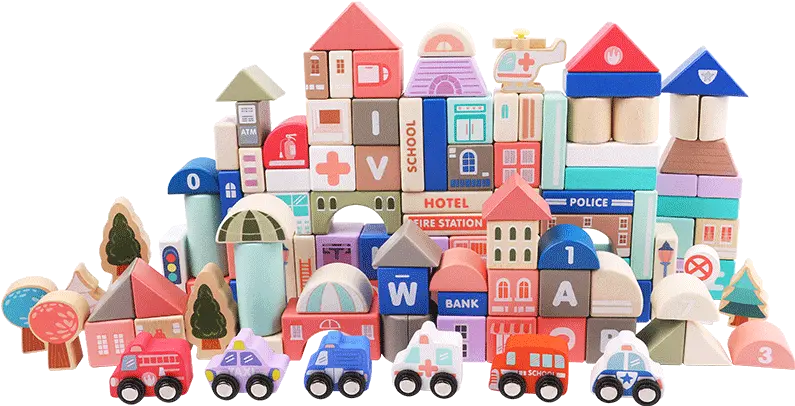 115pcs Wooden Toys Diy Building Blocks Baby Large For 115 Wooden City Block Transportation Png Baby Blocks Png