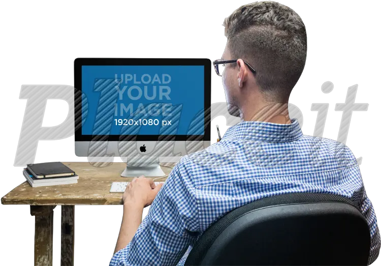 Download Free Png Imac Mockup Of A Man Work Dlpngcom Computer Table With Men Sitting Png Imac Png