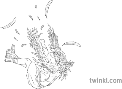 Icarus Falling Flying Wings Person Man Ancient Greek Greece Greek Mythology Icarus Falling Drawing Png Person Falling Png