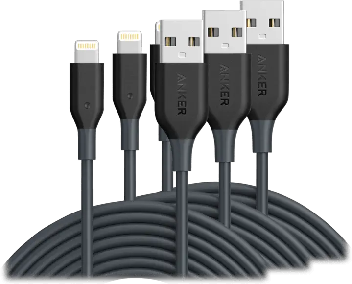 3 Pack Anker Powerline Lightning 10ft Black Cord Anker Usb To Lightning Png Lightning Cable Icon