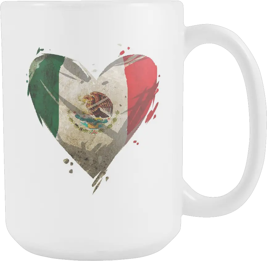 I Love Mexico Mexican Flag Heart Distressed Souvenir Gift White 15oz Mug Coffee Cup Png Mexico Flag Transparent