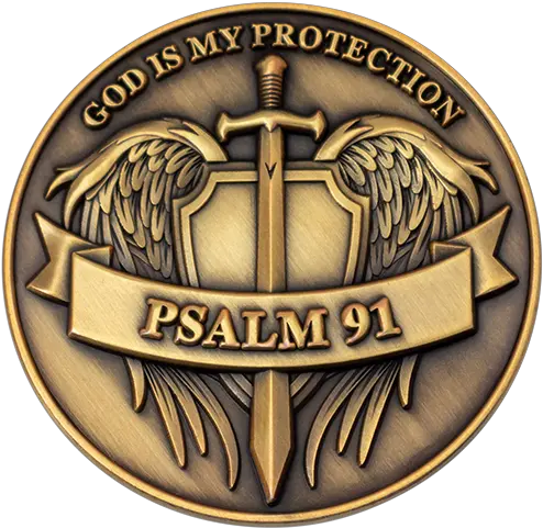 Psalms 91 God Is My Protection Challenge Coin Psalm 91 Logo Png Angel Wings Icon For Facebook