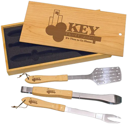 3 Piece Bbq Set In Wooden Pine Box Kit Para Carne Asada Png Piece Of Wood Png