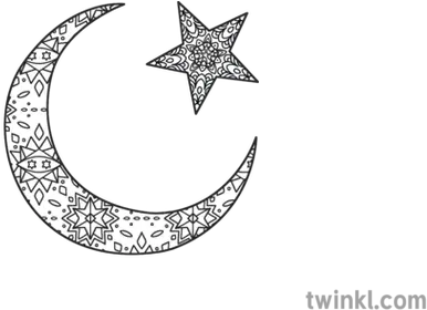 Mindfulness Star And Crescent Moon Islam Ramadan Religion Moon Stars Coloring Sheet Islam Png Crescent Moon Transparent