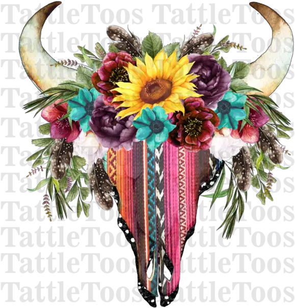 Serapefloral Bull Skull Cow Skull With Flowers Png Cow Skull Png