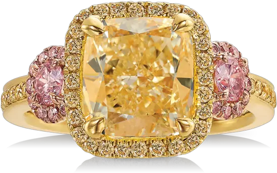 329ct Cushion Cut Yellow Diamond Vault Ring Engagement Ring Png Yellow Diamond Png