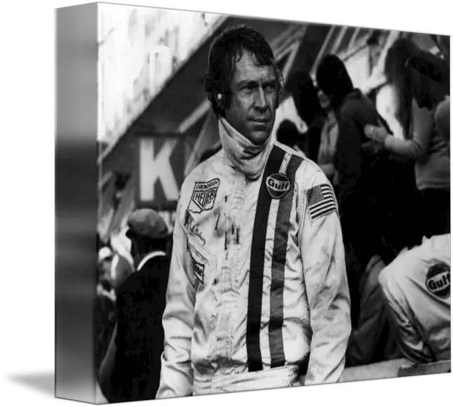 Steve Mcqueen In Racing Gear Monochrome Png Steve Mcqueen Fashion Icon