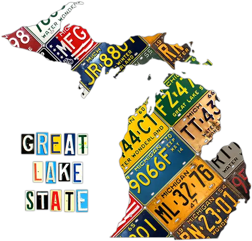 Michigan License Plate Map Great Lake State With Vintage Blue Background Edition T Shirt Vertical Png Michigan Outline Transparent