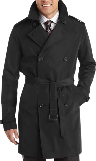 Kenneth Cole Black Double Breasted Slim Fit Raincoat Full Length Png J Crew Icon Trench