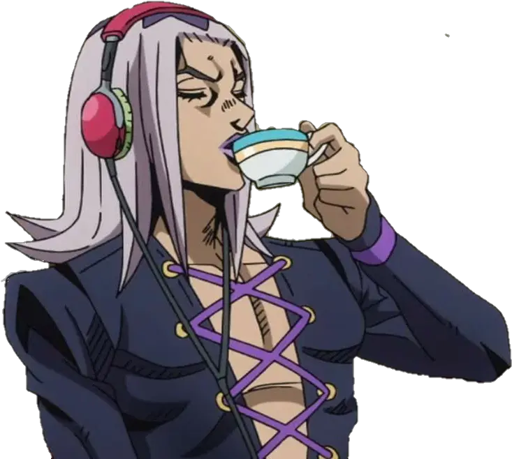 Abbachio Sippin Tea Abbacchio Listening To Music Png Giorno Hair Png