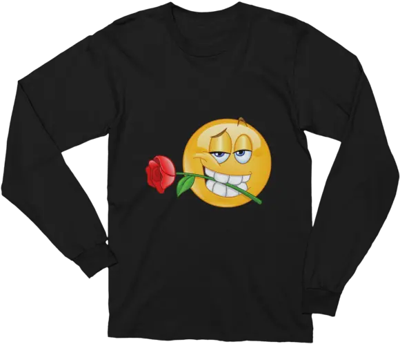 Unisex Emoji With Rose Between Teeth Long Sleeve T Shirt Png Rose Emoji Png