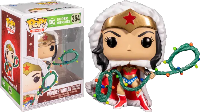 Wonder Woman Wonder Woman With Christmas Lights Lasso Funko Pop Wonder Woman W Lights Lasso Dc Comics Png Dc Icon Action Figures