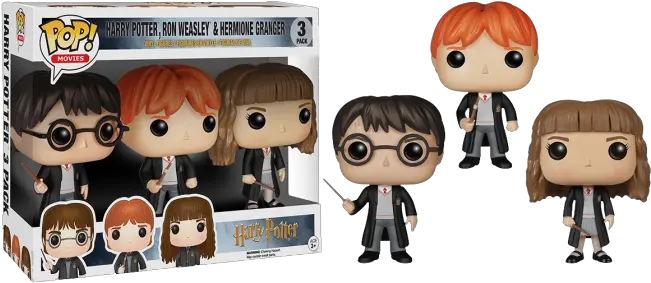 Harry Potter Harry Ron U0026 Hermione Pop Vinyl Figures 3pack Figurine Pop Harry Potter Hermione Png Hermione Granger Png