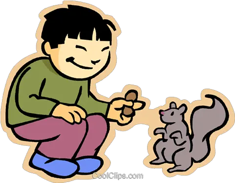 Boy Feeding Squirrel Royalty Free Vector Clip Art Boy And Squirrel Clipart Png Squirrel Clipart Png