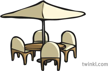 Cafe Parasol Table Chairs Small Illustration Twinkl Mesa Y Parasol Dibujo Png Cafe Table Png