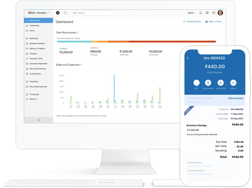 Gst Invoice Software Online Invoicing For Small Business Smart Device Png Zoho Icon