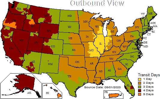 Usa Transit Time Maps Ups Ground Shipping Days Map Png Usa Map Png