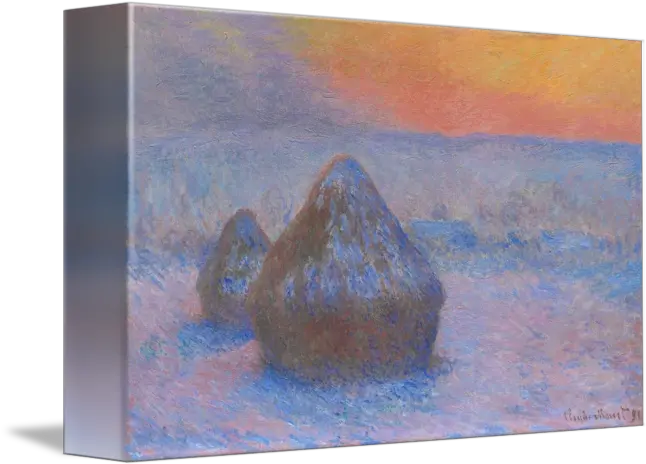 Stacks Of Wheat Sunset With Snow Effect By Monet Vintage Posters Claude Monet Haystacks Png Snow Effect Transparent