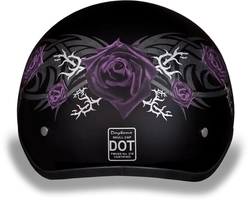 Dot Daytona Skull Cap W Purple Rose Motorcycle Helmet Png Purple Rose Png