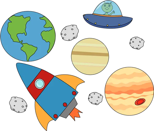 Download Rocket And Ufo Flying Through Space Vocabulary For Kids Png Space Clipart Png