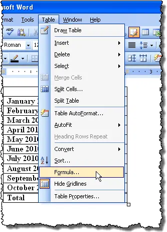 Sum A Table Column In Word Table Menu In Ms Word 2003 Png Microsoft Office Word 2010 Icon