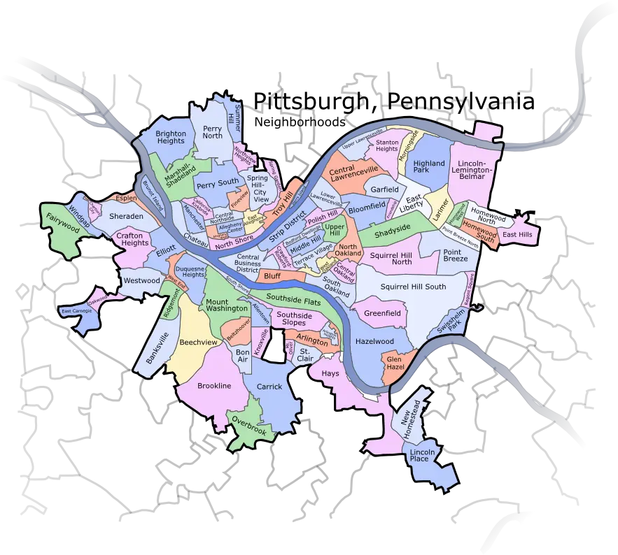 Pittsburgh Pennsylvania Map Of Pittsburgh Neighborhoods Png Fade Png