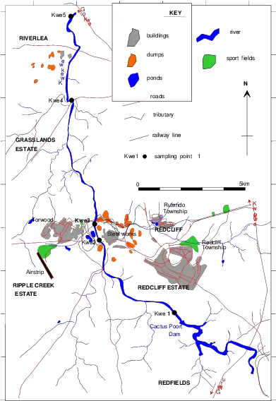 Study Area Map Showing Sampling Sites Along Kwekwe River Map Png River Png