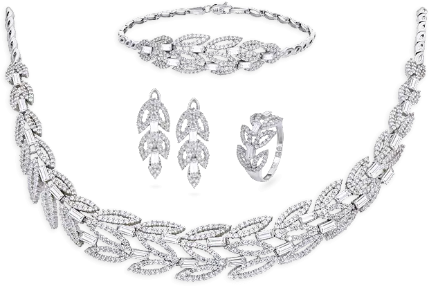 Interlaced Leaves Full Set White Gold Necklace Png Interlaced Png