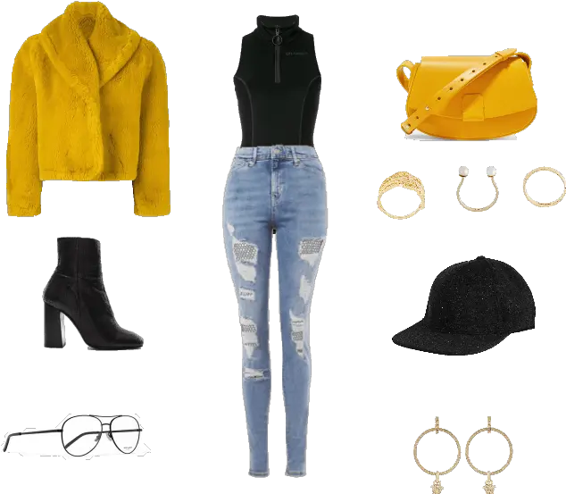 Cardi Black And Yellow Outfit Shoplook Casual Cardi B Outfits Png Cardi B Png