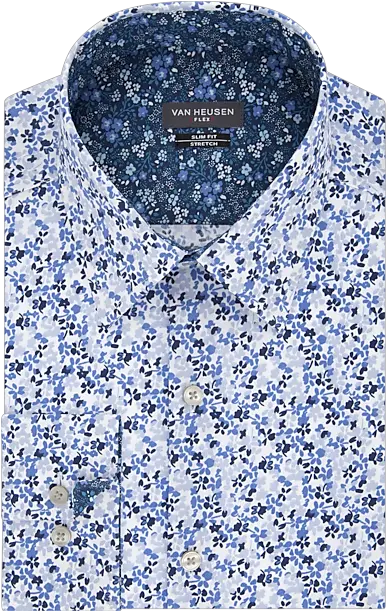 Van Heusen Flex Collar Blue Micro Floral Slim Fit Dress Shirt Floral Dress Shirts Png Dress Shirt Icon