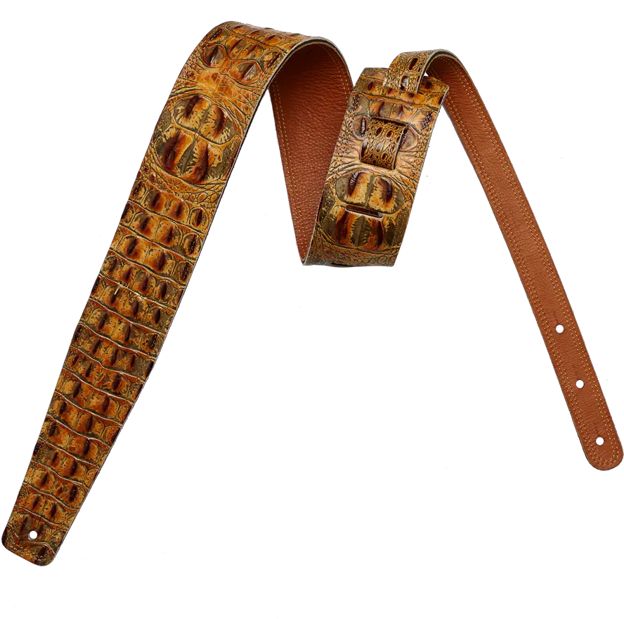 25 Faux Gator Leather Backed Guitar Strap Burnt Orangebrown Leather Strap Ends Guitar Png Leather Png
