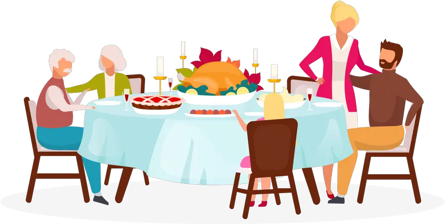 Best Premium Family Dinner With Turkey Illustration Download Thanksgiving Day Illustration Png Vector Icon Harvest Dinner