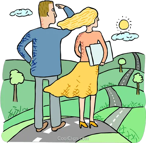 Man And Woman Looking Down The Road Royalty Free Vector Clip Looking At The Road Clipart Png Road Clipart Transparent