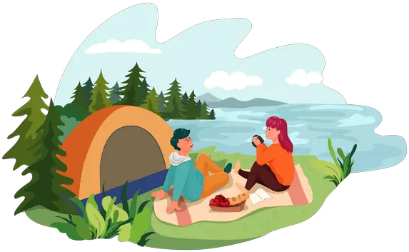 Best Premium Couple Doing Camping Zelten Am See Clipart Png Camping Cartoon Icon