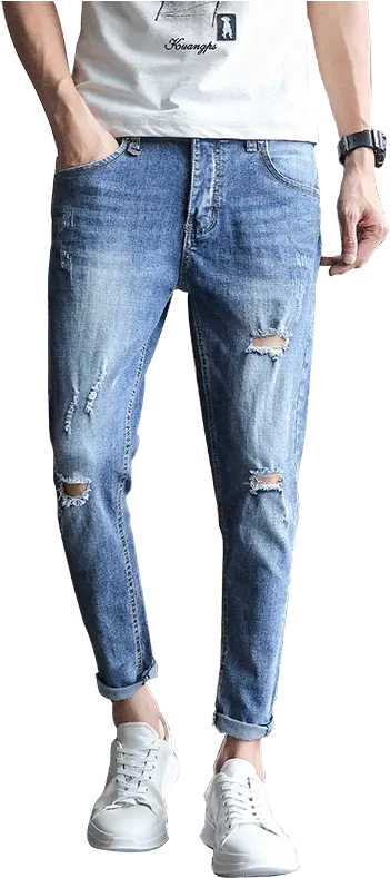 Us 2663 35 Offhigh Quality Summer Casual Jeans Men Fashion 2019 Brand New Denim Menu0027s Ripped Slim Fit Ankle Length Streetwear Hole Pocket Png Ripped Jeans Png