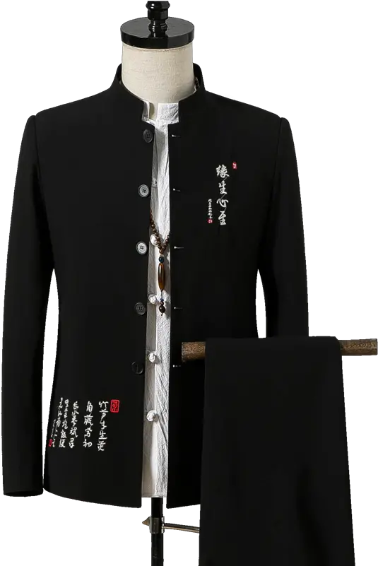 Us 4799 20 Off2019 New Black Menu0027s Stand Collar Suits Classic Embroidery Men Blazer Jacket And Pants Asian Size S 4xl Slim Fit Suit Mansuits Suit Png Man In Suit Transparent