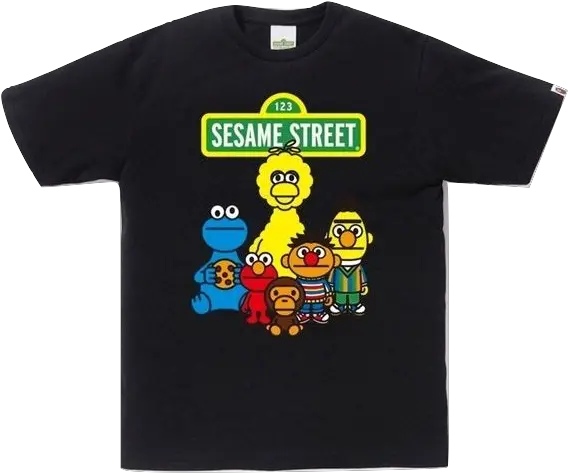 A Bathing Ape X Sesame Street Characters Tee 1 Black Thing 1 And Thing 2 Teacher Shirts Png Sesame Street Characters Png