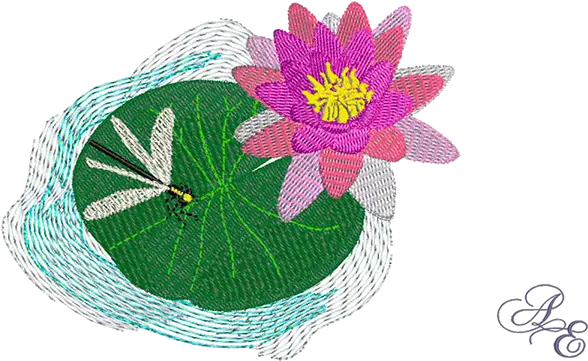 Art Of Embroidery Dragonfly On Water Lily Machine Sacred Lotus Png Lily Pad Png