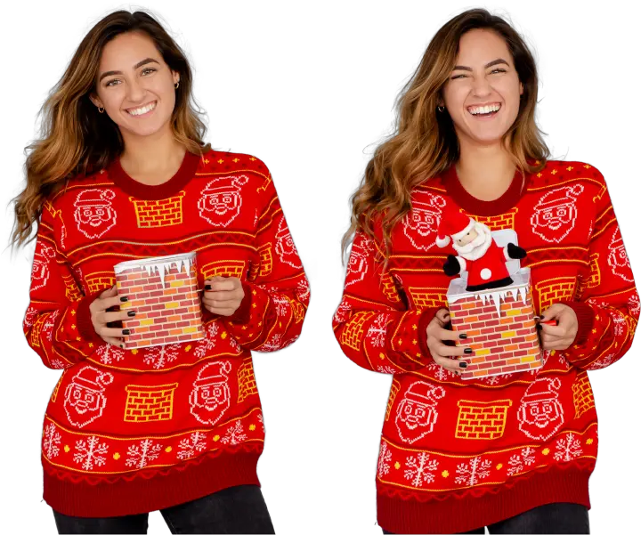 Jack In The Box Santa Claus Adult Red 3d Ugly Christmas Sweater Pajamas Png Jack In The Box Png