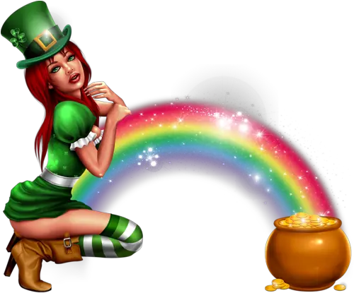 Irish Girl With Gold Pot And Rainbow Png Official Psds Female Leperchaun Clipart Rainbow Png
