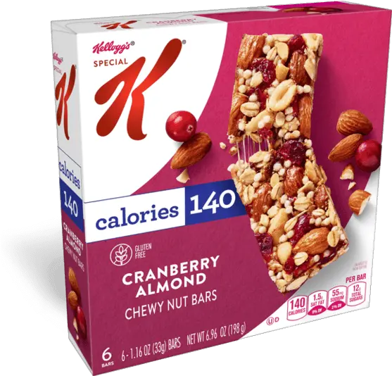 Kelloggu0027s Special K Cranberry Almond Chewy Nut Bar Special K Protein Bars Png Cranberry Icon