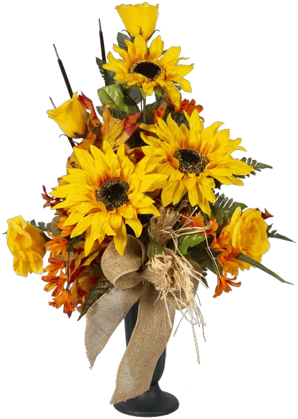 Download Hd Silk Fall Sunflowers Roses U0026 Burlap Cem Basket Flower Arrangements Png Sunflowers Transparent