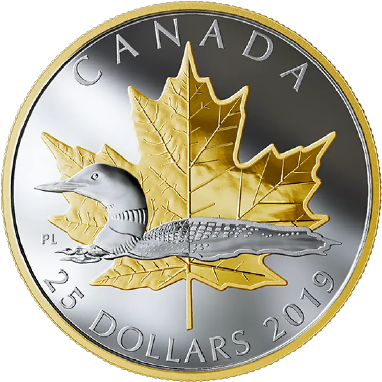 2019 Canadian 25 Timeless Icons Loon 1 Oz Fine Silver U0026 Goldplated Piedfort Coin Png Maple Leaf Icon