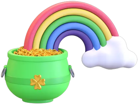 Premium Pot With Coin 3d Illustration Download In Png Obj Rainbow 3d Png Pot Of Gold Icon