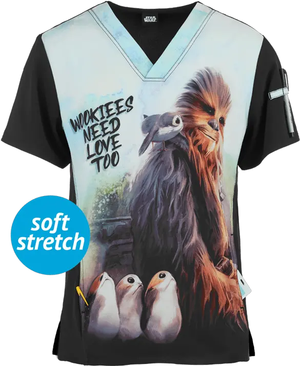 Cherokee Tooniforms Star Wars Chewie Menu0027s V Neck Print Scrub Top Scrub Tops Australia Png Chewbacca Transparent