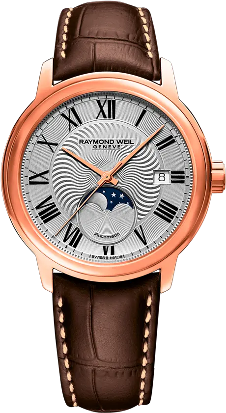 Moon Phase Brown Leather Mens Watch Raymond Weil Gold Moon Phase Png Moon Phase Png