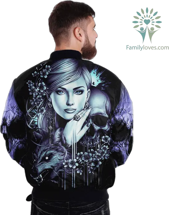 Skull Wolf Girl Over Print Jacket Familylovescom Dont Tread On Me Bomber Jacket Png Wolf Skull Png